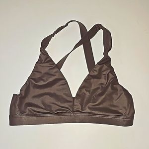 Victoria's Secret Victoria Sport Bra Crisscross Plunge Shiny Taupe Small